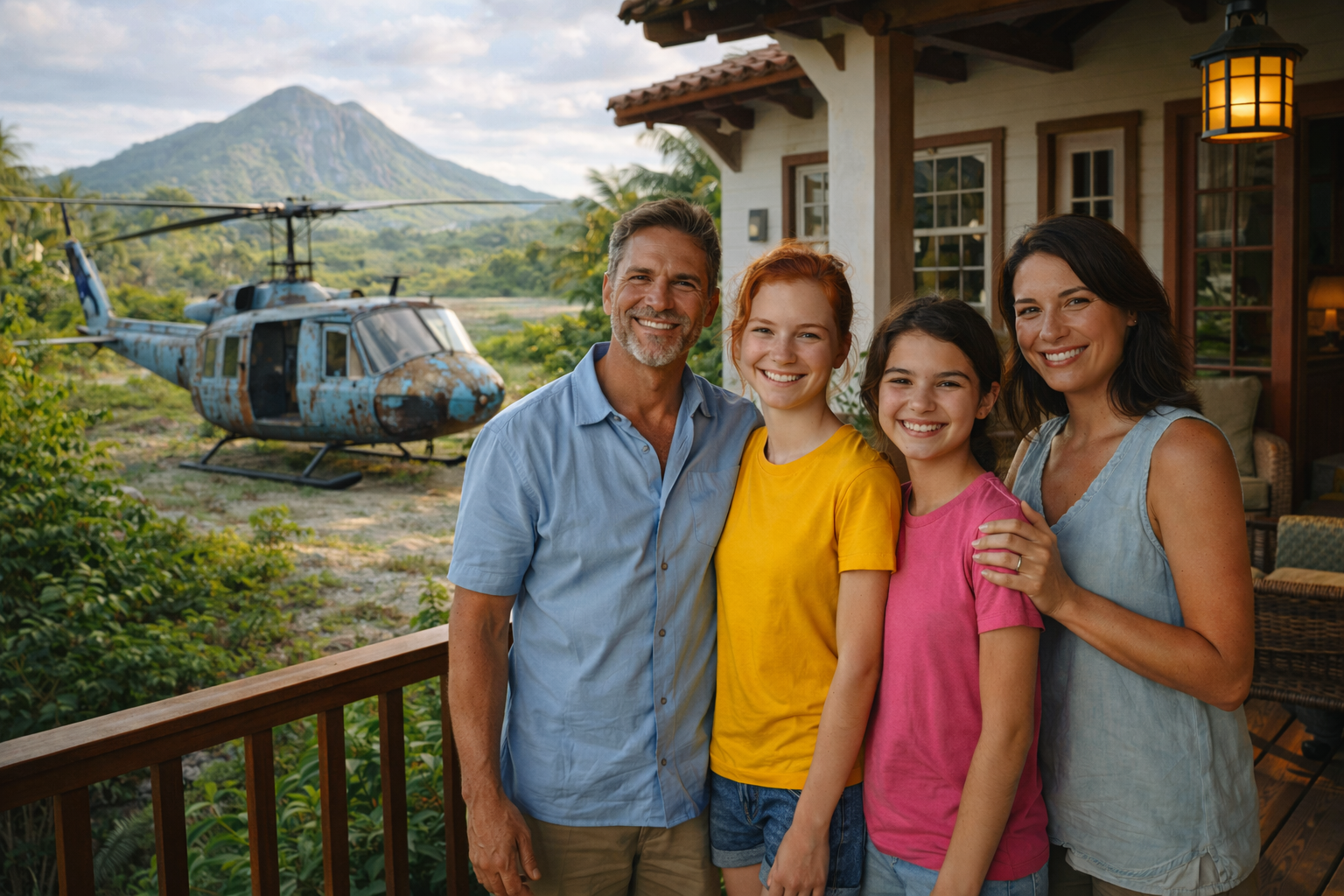 chaos family in front of their house