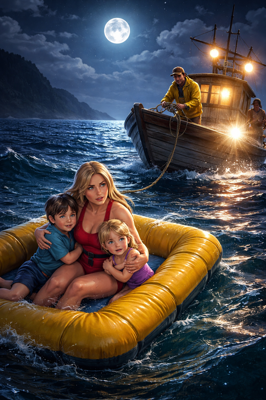 Denise rescuing children at sea