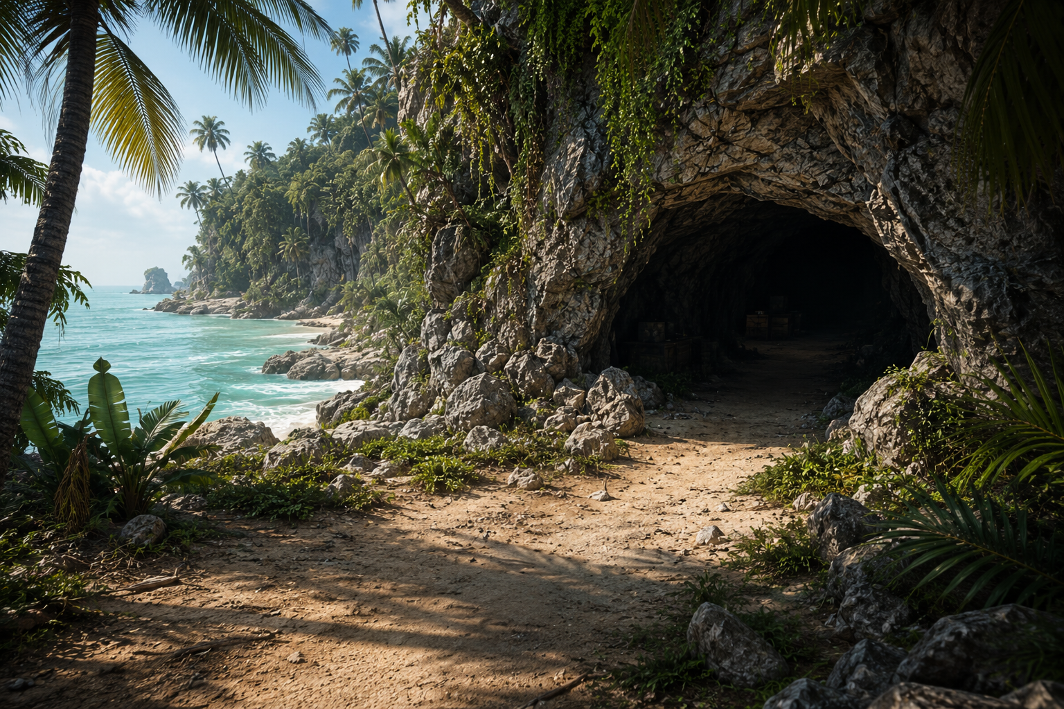 cave on cliffside near outer island airfield