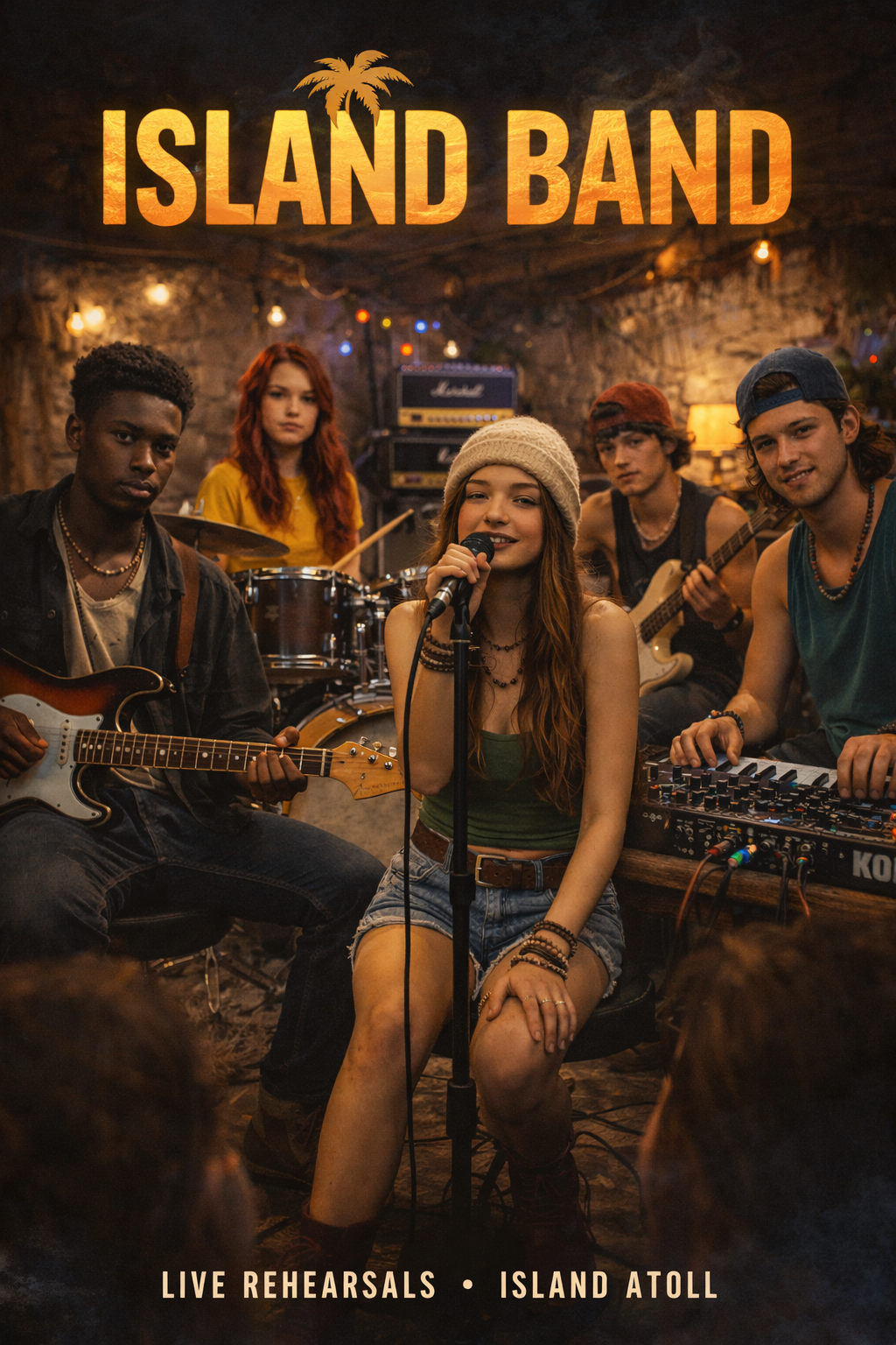 the island band with red and blue, fire and black and singing kailea