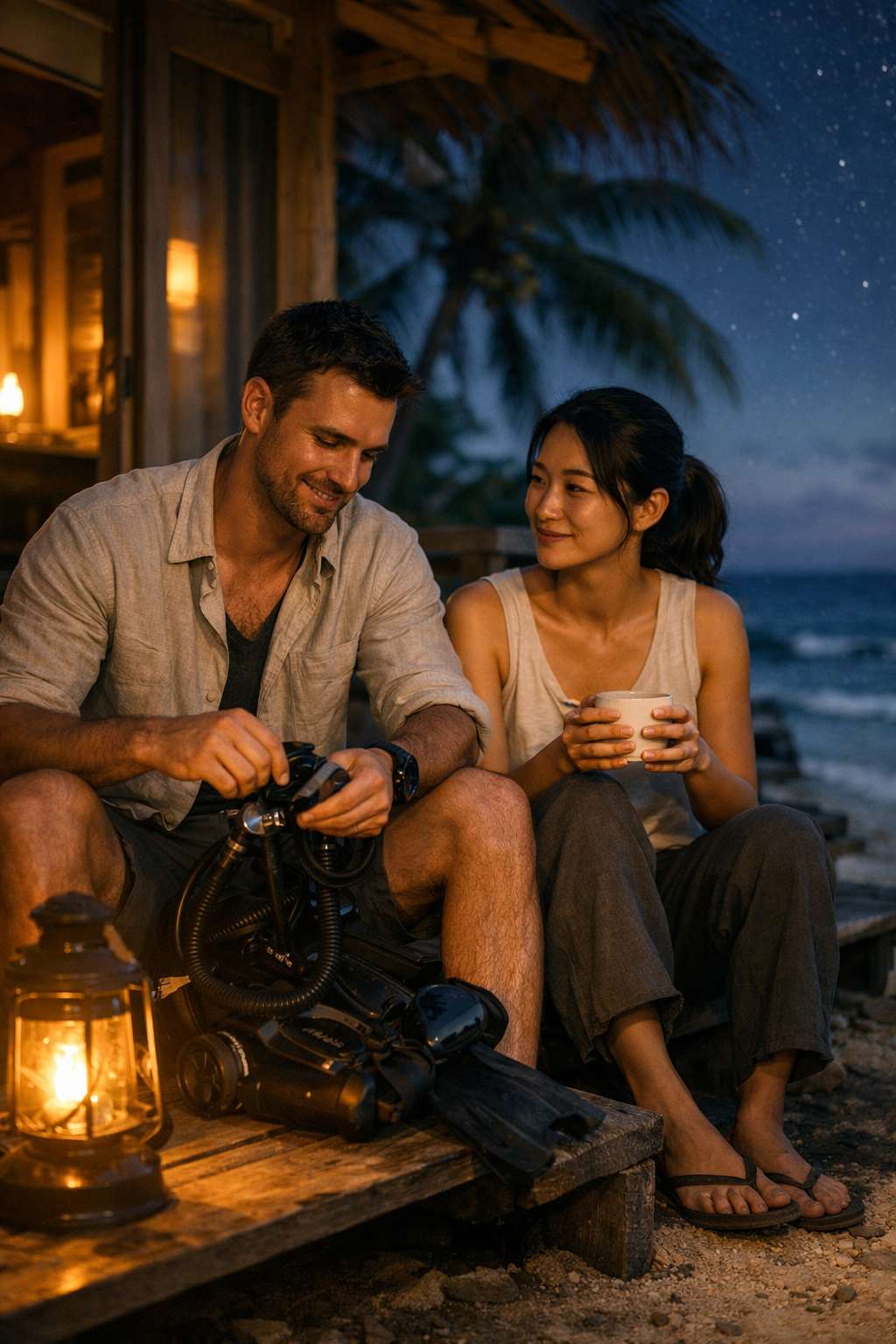john and li in front of their bungalow