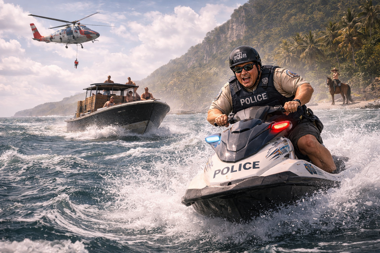 bigfoot on jetski blocking smugglers